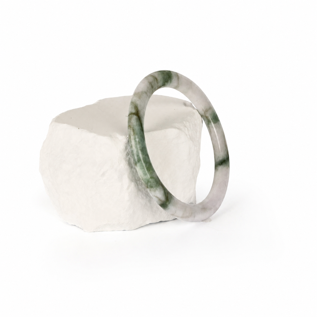 Unique Flat-Profile White and Green Jadeite Bangle (56.5mm), view 1