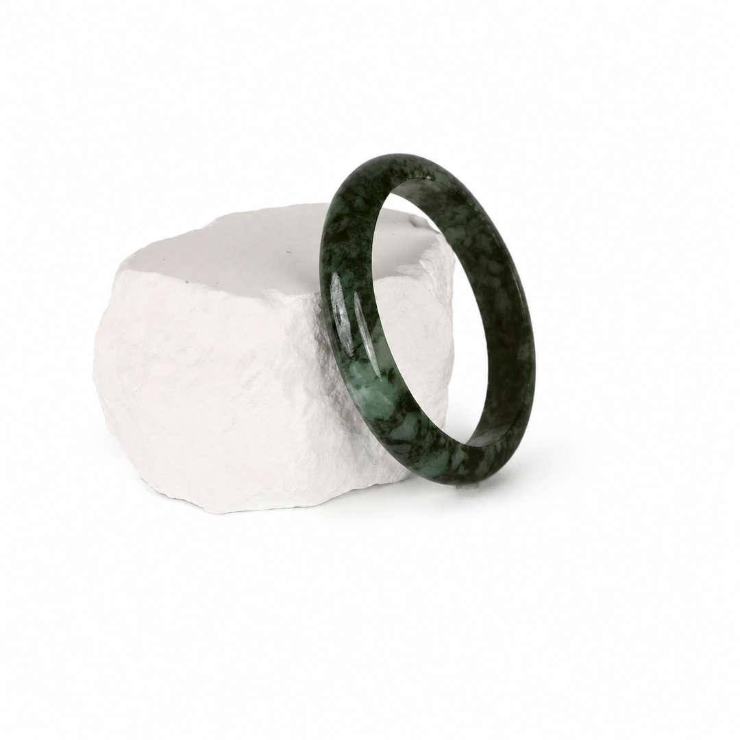 Dark Green and Black Jadeite Bangle (56.4mm), view 1