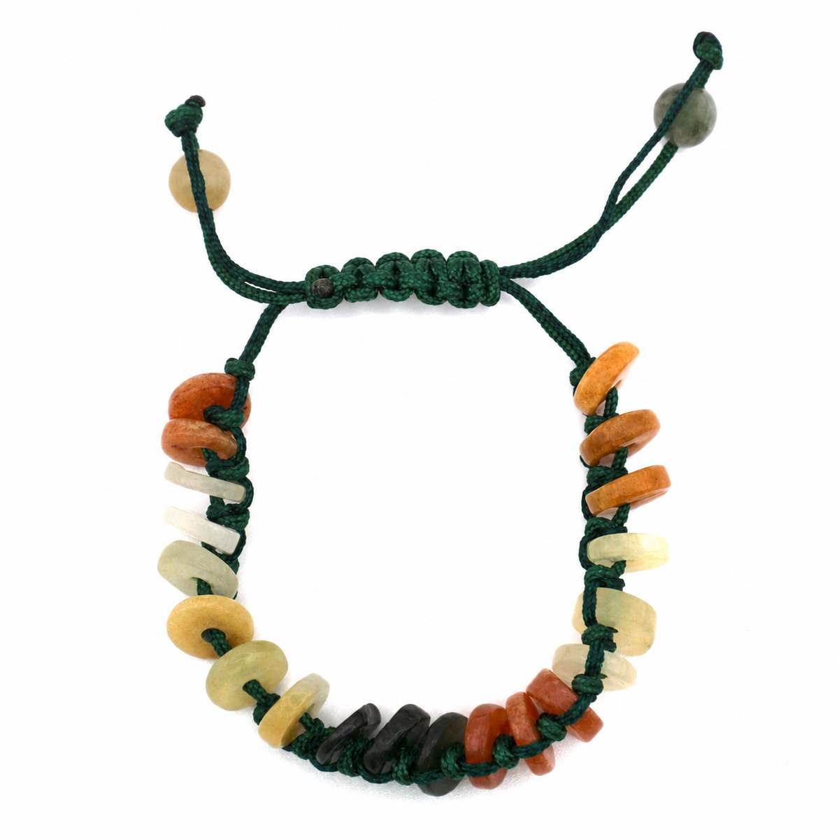 Braided multi-color natural Burmese jadeite bracelet