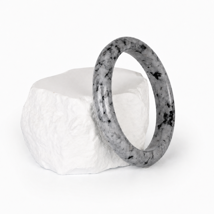 Premium neutral grey natural Type A Burmese Jadeite bangle, 61 mm