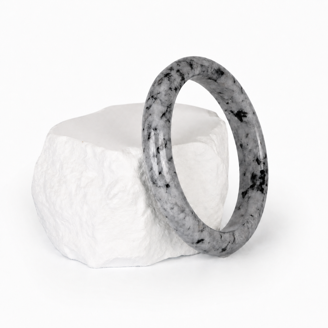 Premium neutral grey natural Type A Burmese Jadeite bangle, 61 mm