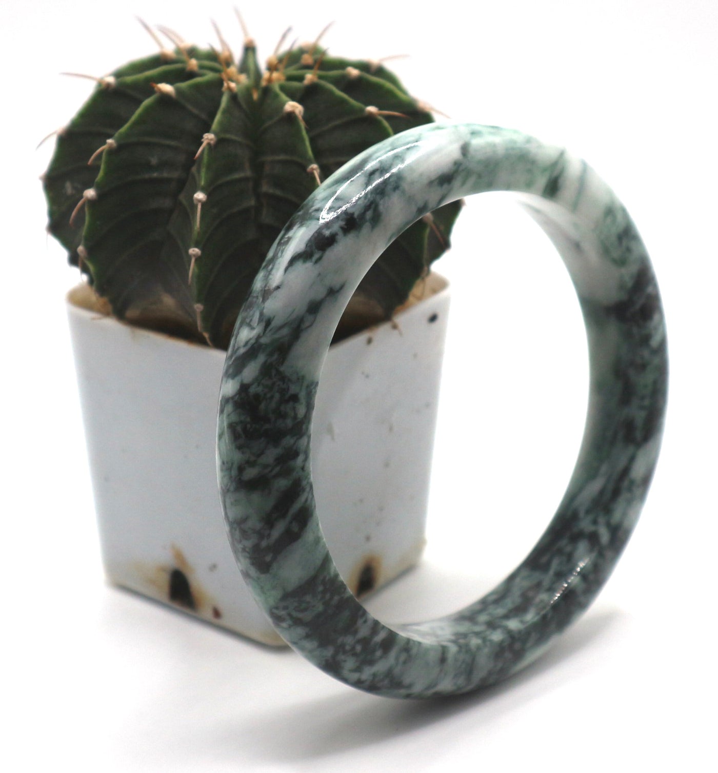 Green and White Jade Bangle (66.5MM)