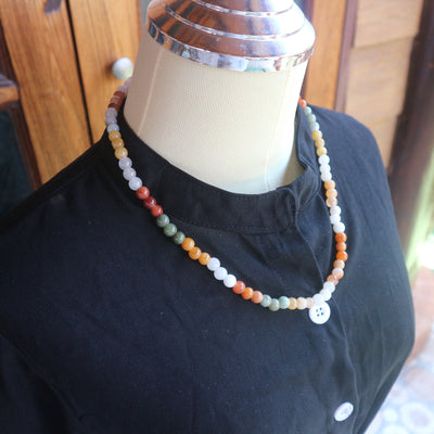 Natural Multi-Colored Beaded Jade Necklace